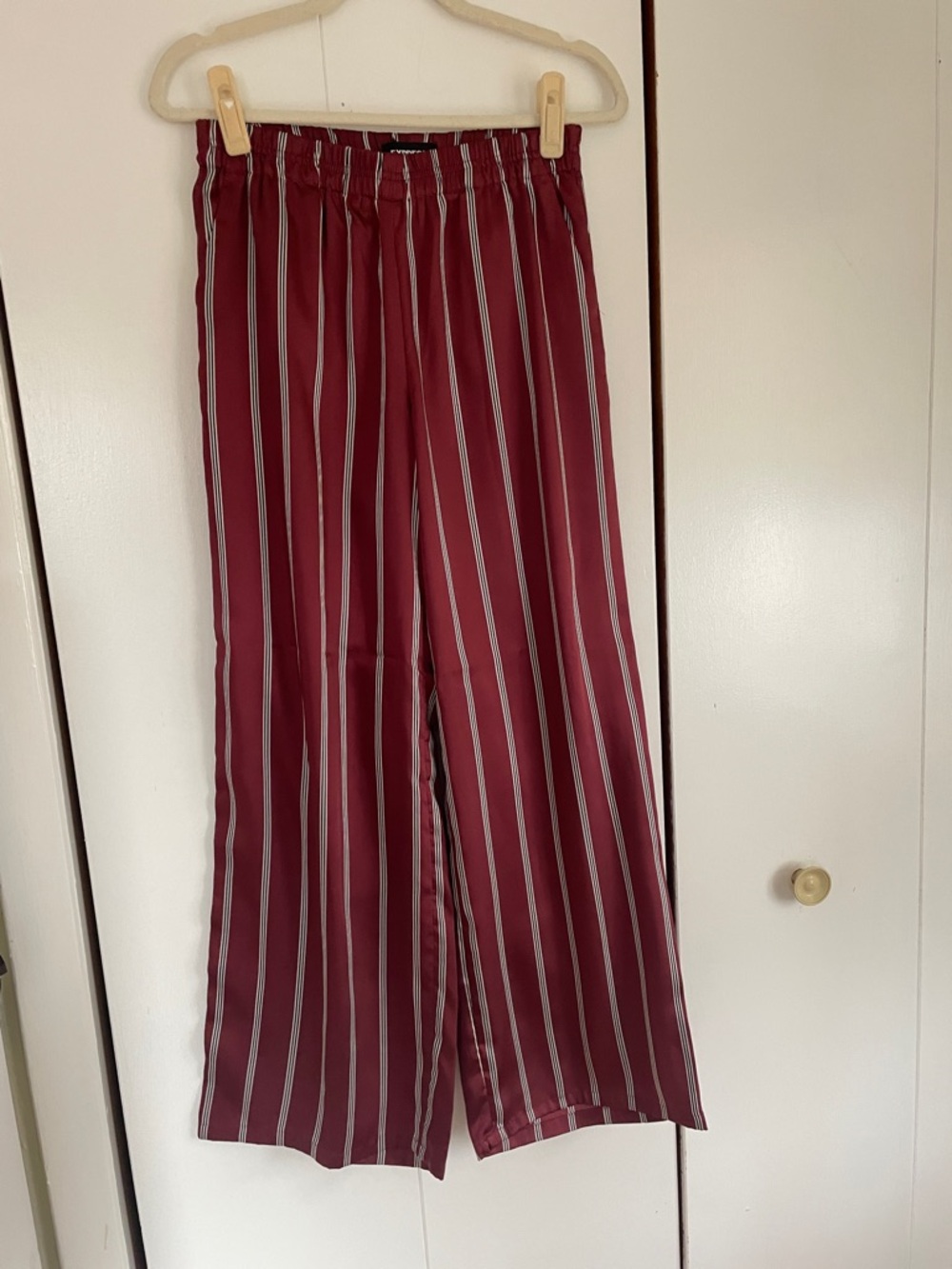 Express Burgundy and Cream Striped Wide-Leg Pants